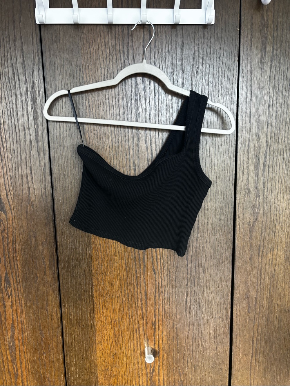 Black Asymmetric Ribbed Crop Tank Top